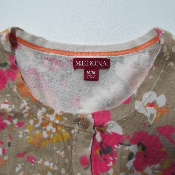 Merona Women’s Multicolor ¾” Long Sleeves Button Up Floral Cardigan M - Picture 8 of 10